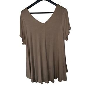 Roaman's Top Shirt Womens 26W 28W Mocha Mousse V-Neck Flare Hem Soft Knit
